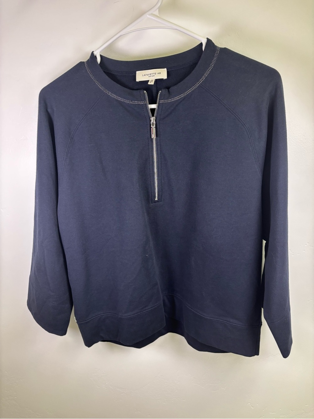 LAFAYETTE 148 QUARTER ZIP  WOMEN XS
NAVY BLUE   COTTON & ELASTANE
COLLARLESS
